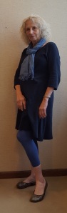 Ann Taylor is wearing a knit dress and cotton scarf from Muji.